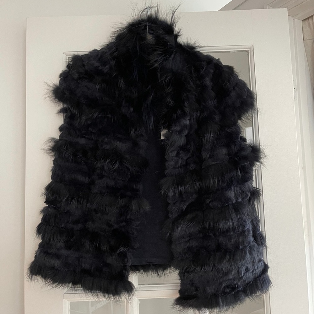 NEW WITH TAGS Tory Burch Rabbit Fur Vest in dark navy